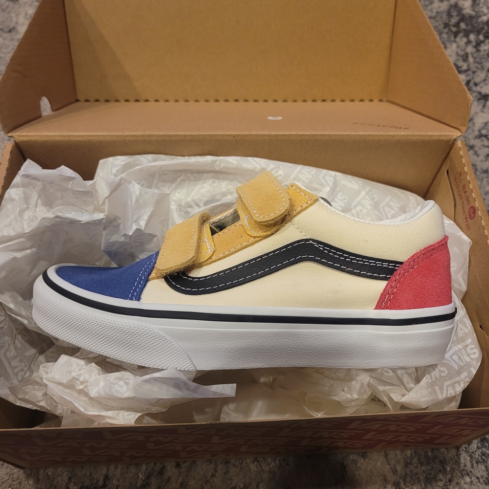 Vans Kids' Blue, Yellow, and Red Velcro Sneakers